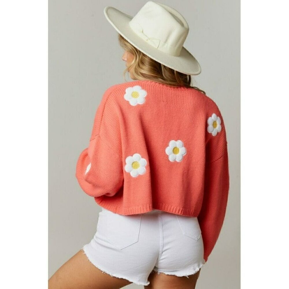 Bloom & Blossom Daisy Cardigan in Coral Pink - Picture 6 of 6